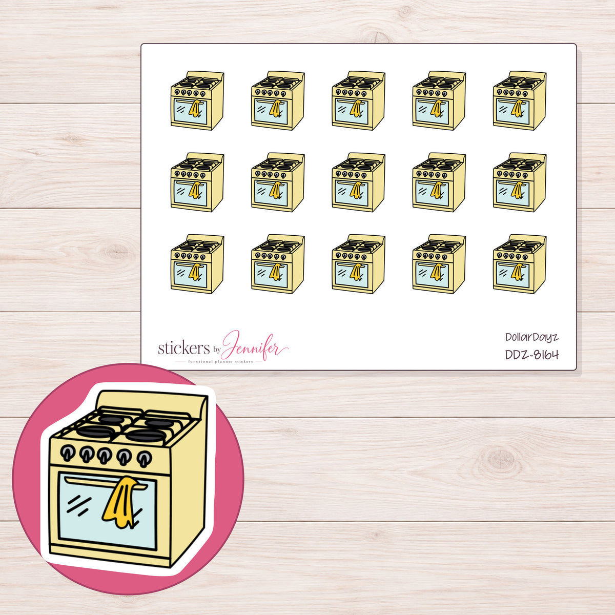 DDZ-8164 planner sticker sheet with enlarged sticker detail