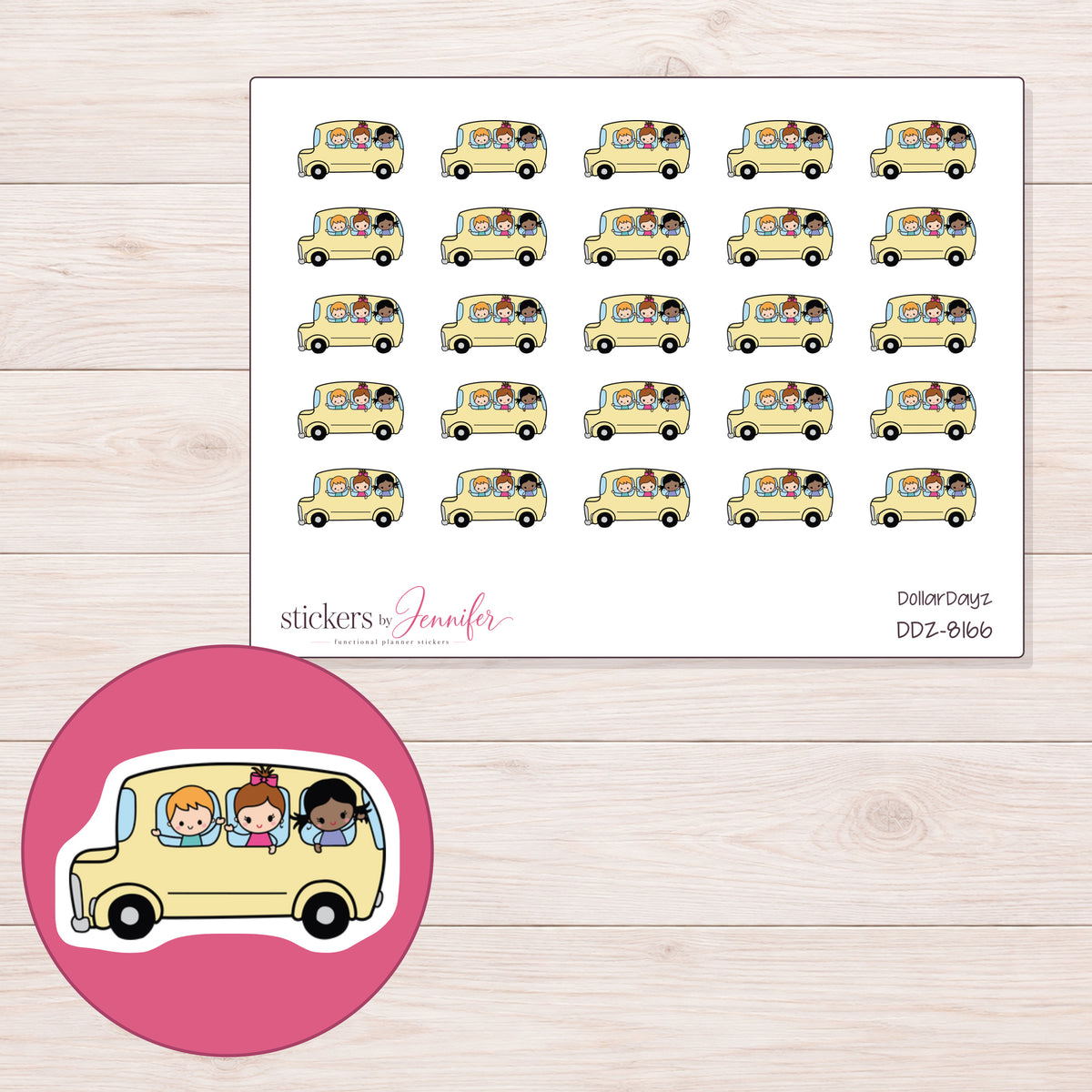 DDZ-8166 planner sticker sheet with enlarged sticker detail