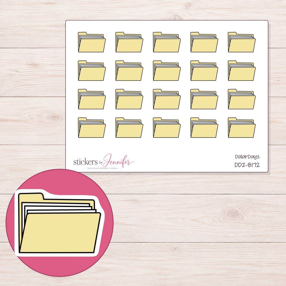 DDZ-8172 planner sticker sheet with enlarged sticker detail