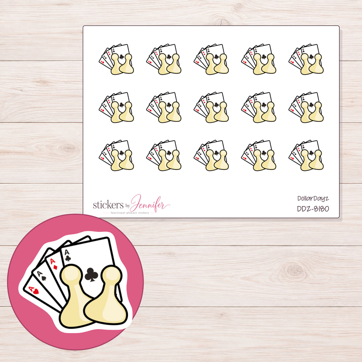 DDZ-8180 planner sticker sheet with enlarged sticker detail
