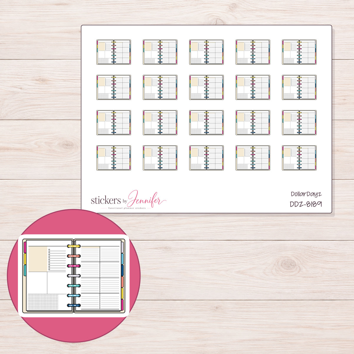 DDZ-8189 planner sticker sheet with enlarged sticker detail