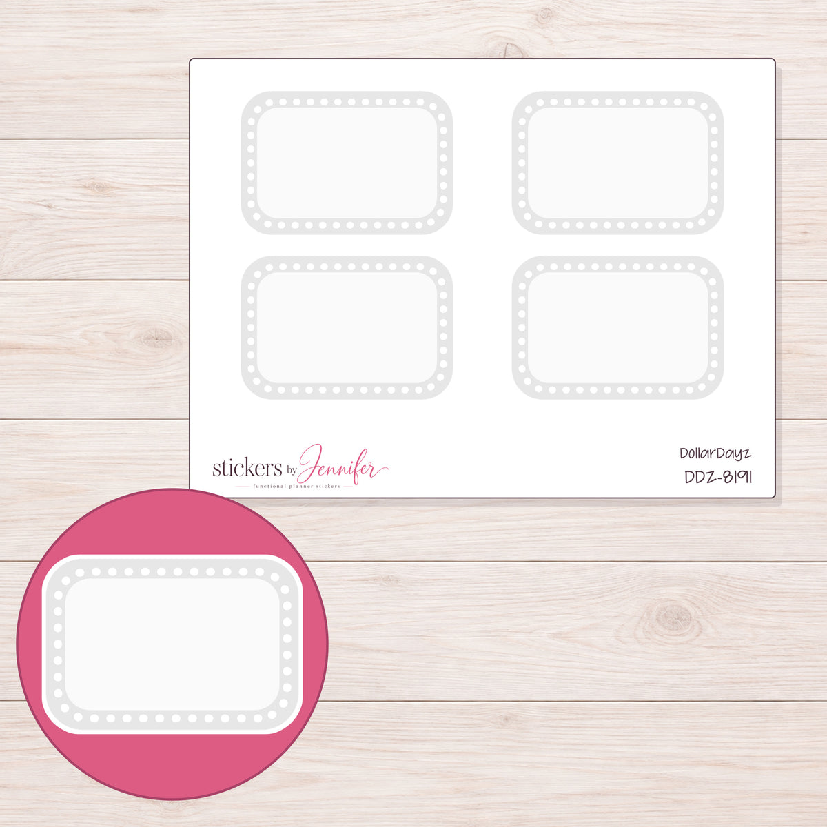 DDZ-8191 planner sticker sheet with enlarged sticker detail