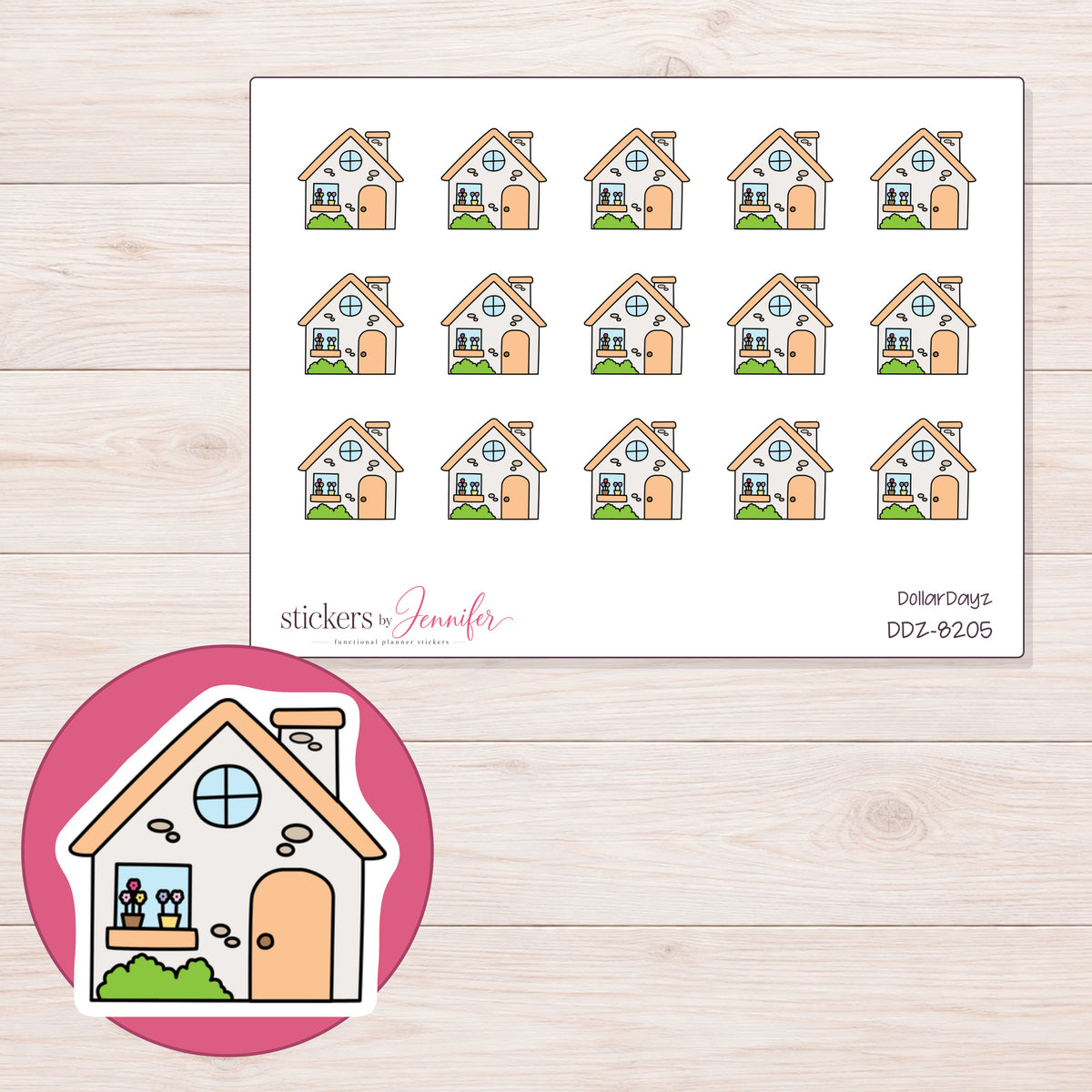 DDZ-8205 planner sticker sheet with enlarged sticker detail