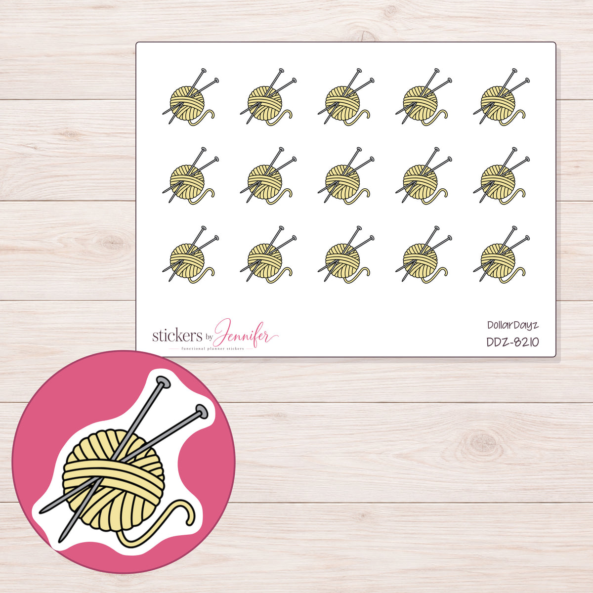DDZ-8210 planner sticker sheet with enlarged sticker detail