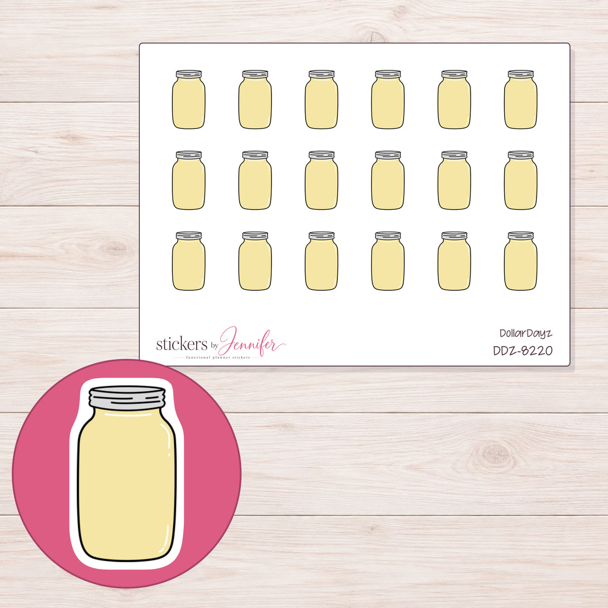 DDZ-8220 planner sticker sheet with enlarged sticker detail