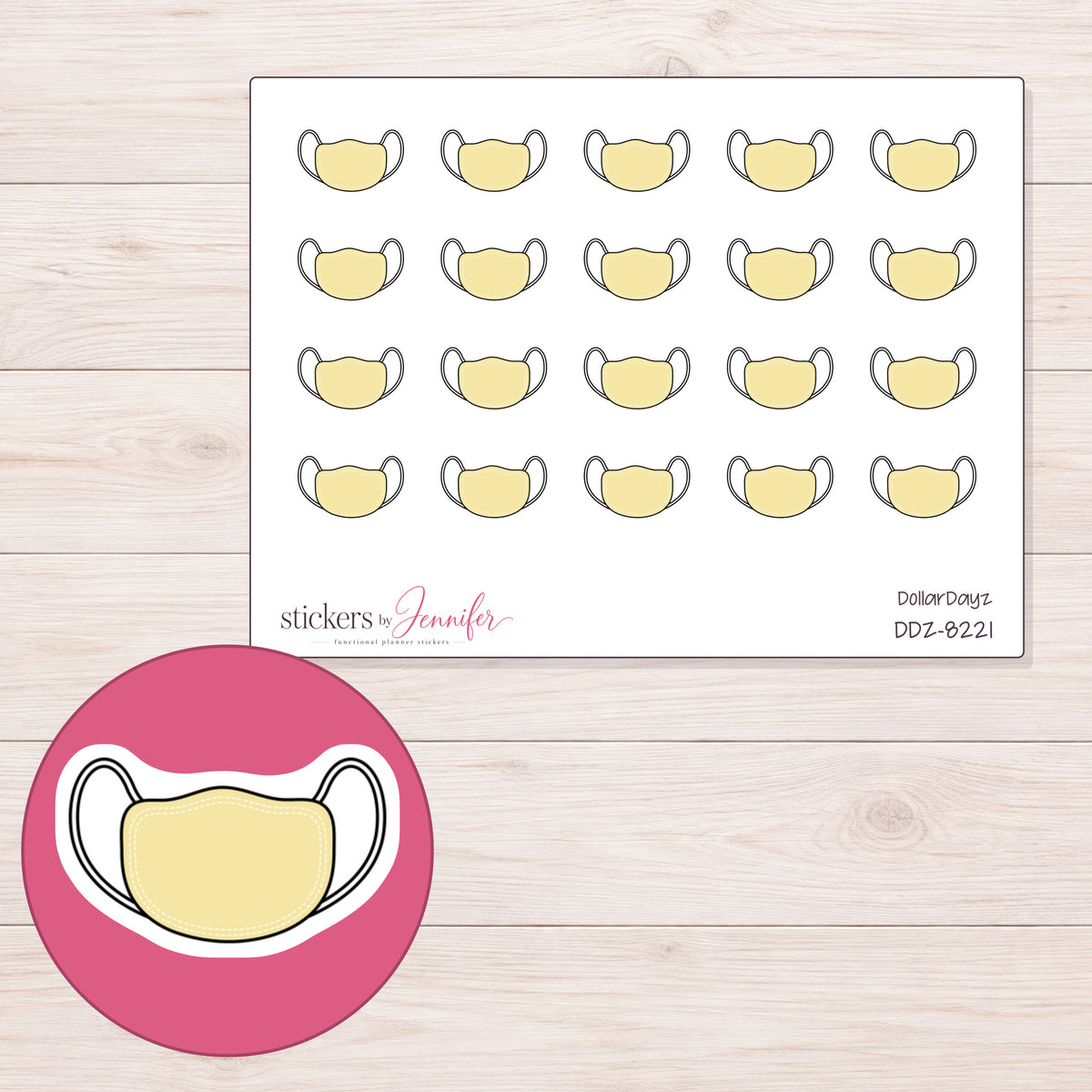DDZ-8221 planner sticker sheet with enlarged sticker detail