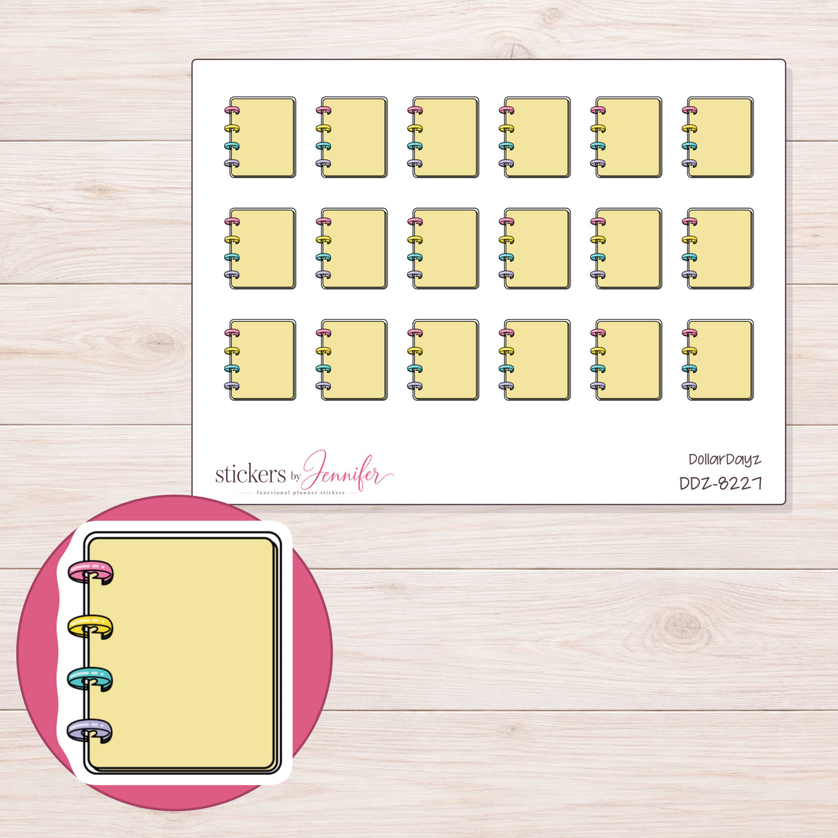 DDZ-8227 planner sticker sheet with enlarged sticker detail