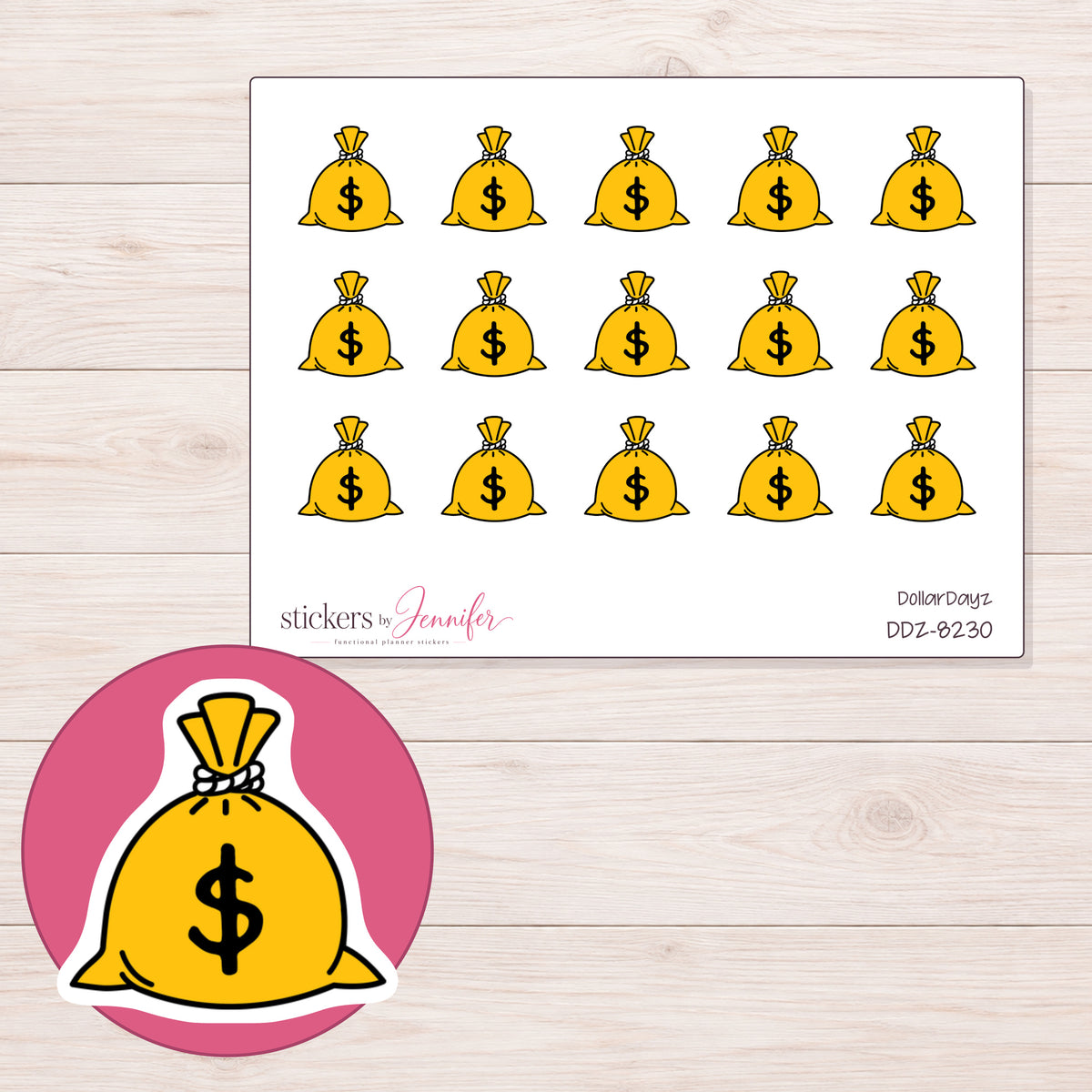 DDZ-8230 planner sticker sheet with enlarged sticker detail