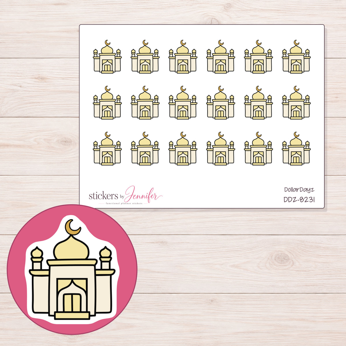 DDZ-8231 planner sticker sheet with enlarged sticker detail