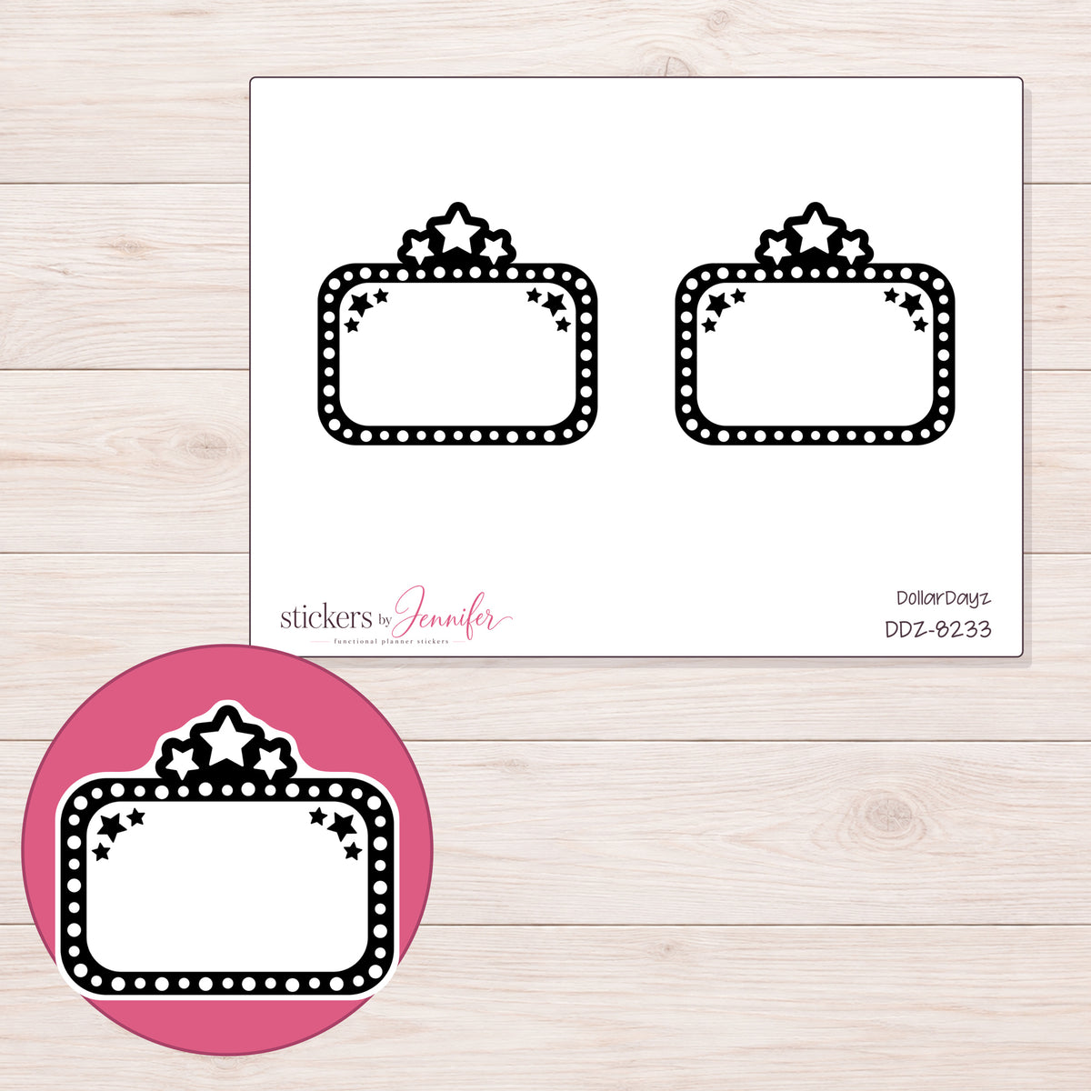 DDZ-8233 planner sticker sheet with enlarged sticker detail