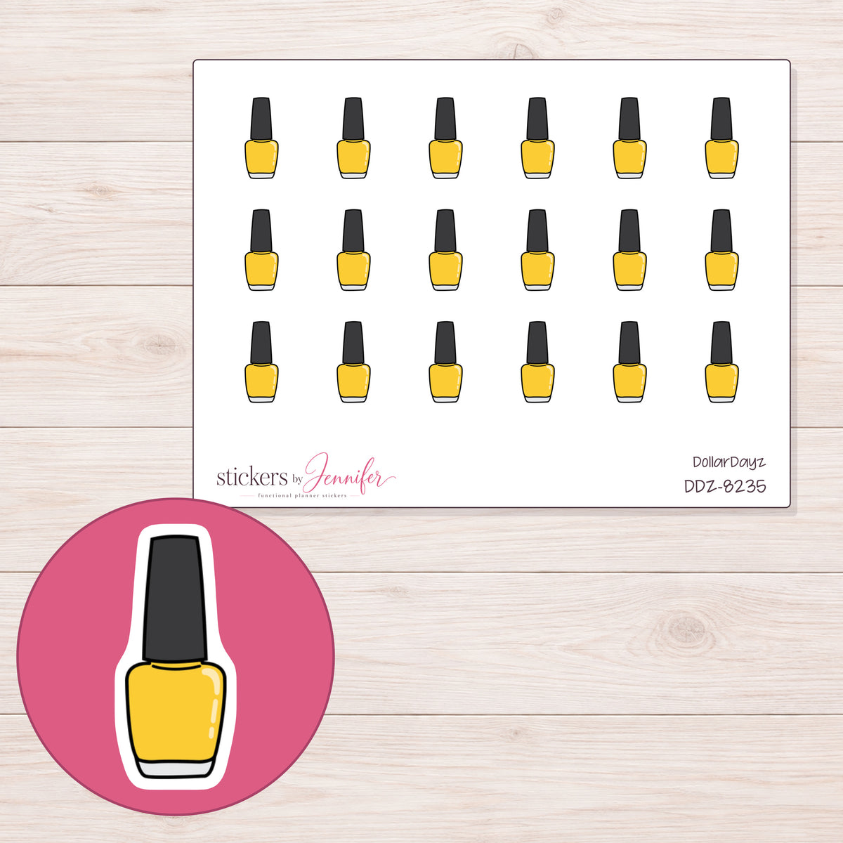 DDZ-8235 planner sticker sheet with enlarged sticker detail