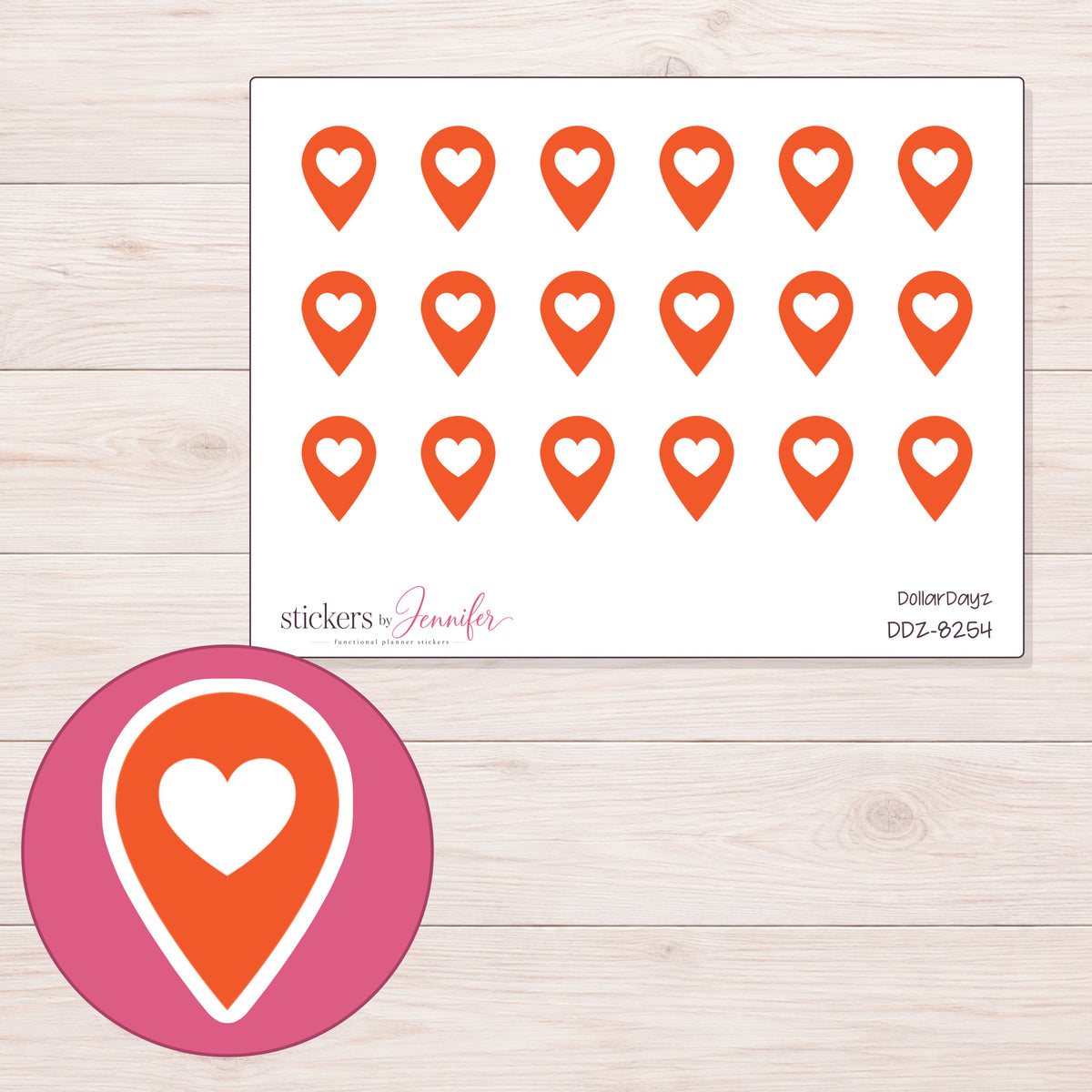 DDZ-8254 planner sticker sheet with enlarged sticker detail