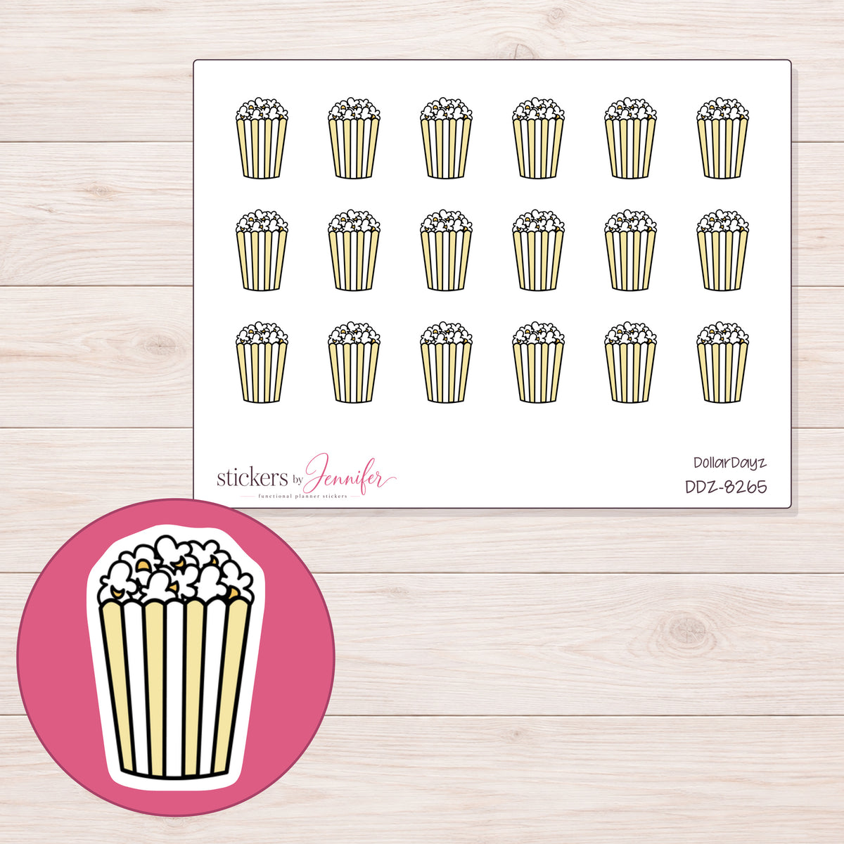 DDZ-8265 planner sticker sheet with enlarged sticker detail