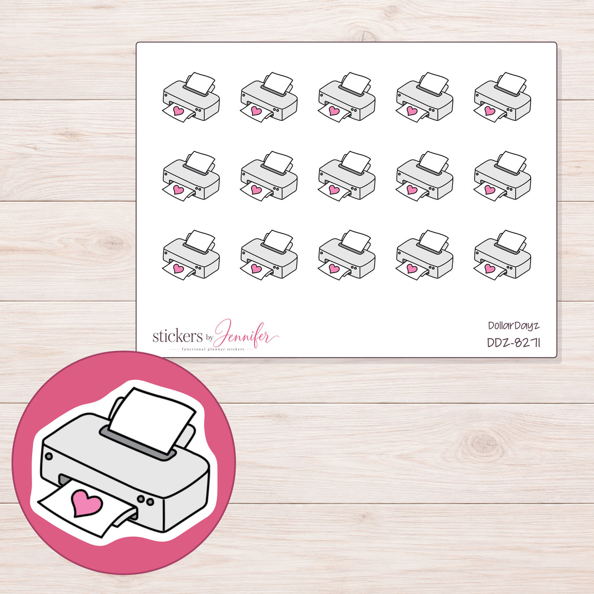 DDZ-8271 planner sticker sheet with enlarged sticker detail