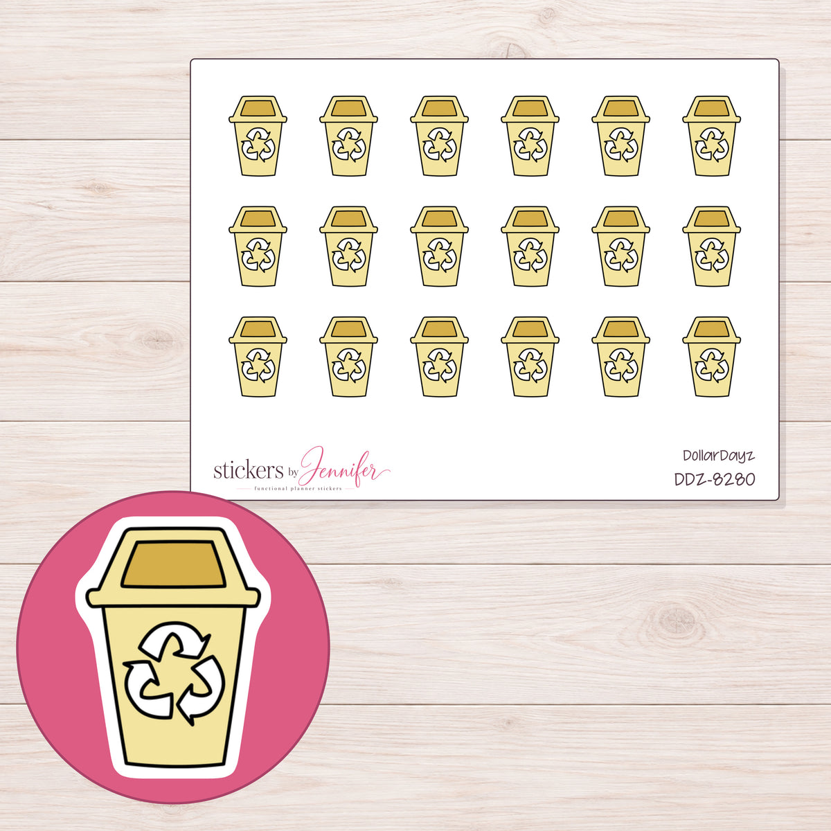 DDZ-8280 planner sticker sheet with enlarged sticker detail