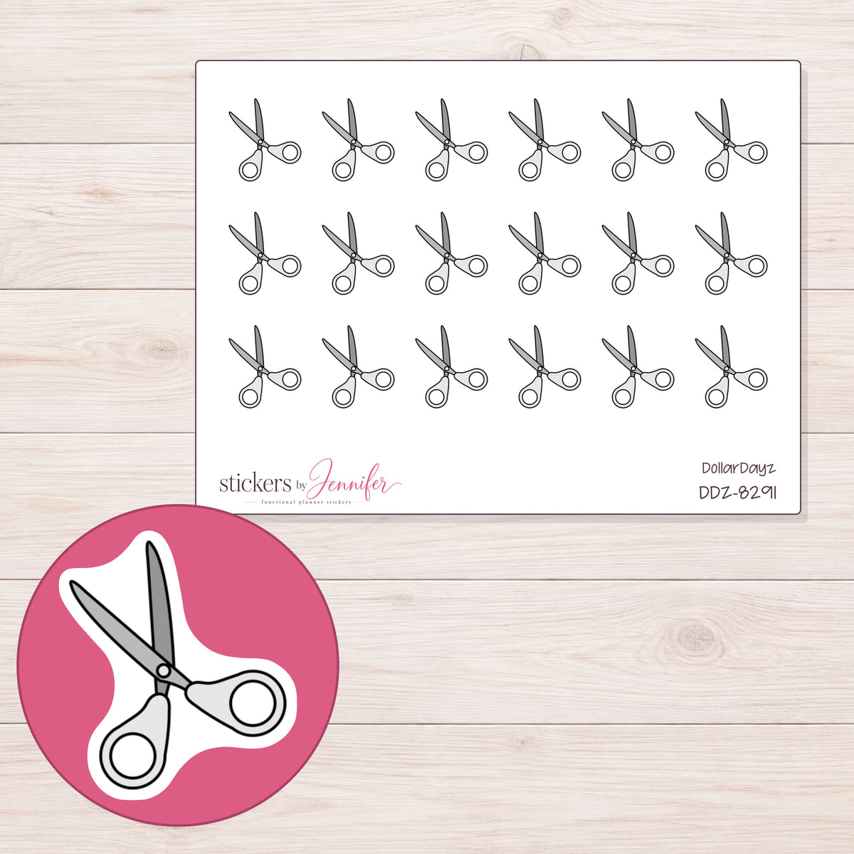 DDZ-8291 planner sticker sheet with enlarged sticker detail