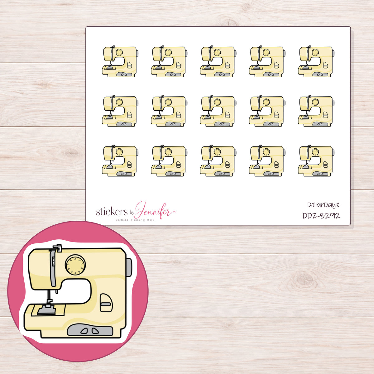 DDZ-8292 planner sticker sheet with enlarged sticker detail