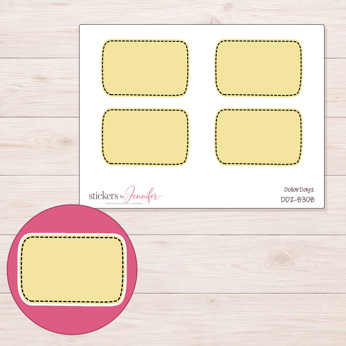 DDZ-8308 planner sticker sheet with enlarged sticker detail