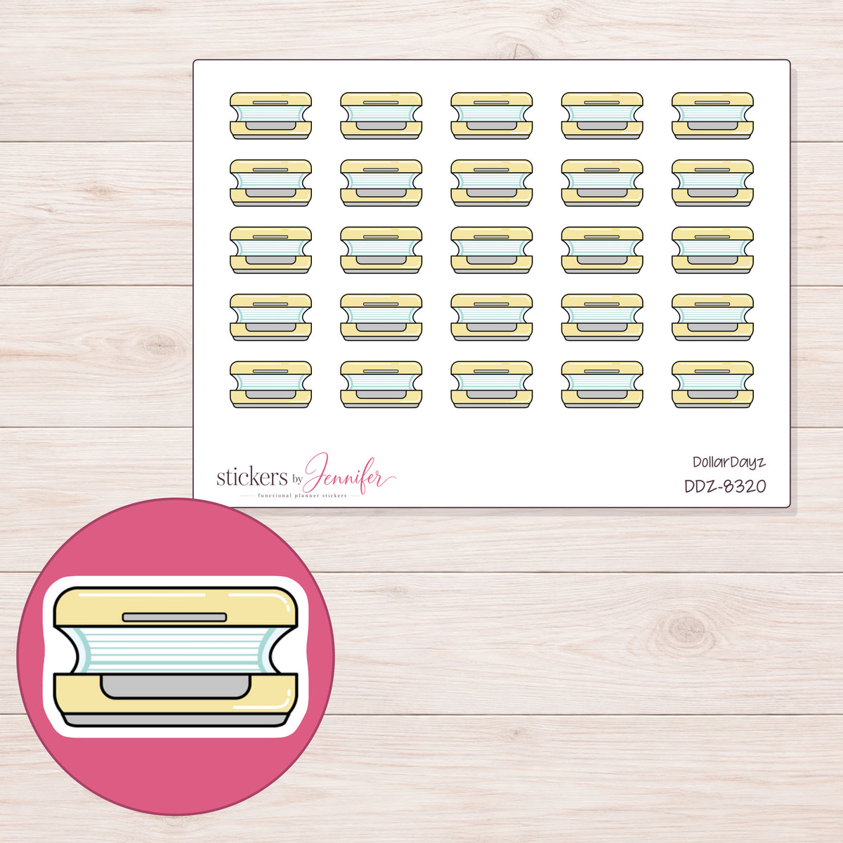 DDZ-8320 planner sticker sheet with enlarged sticker detail