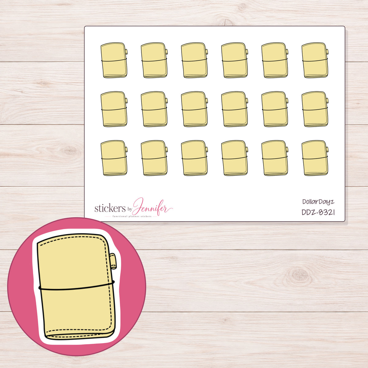 DDZ-8321 planner sticker sheet with enlarged sticker detail