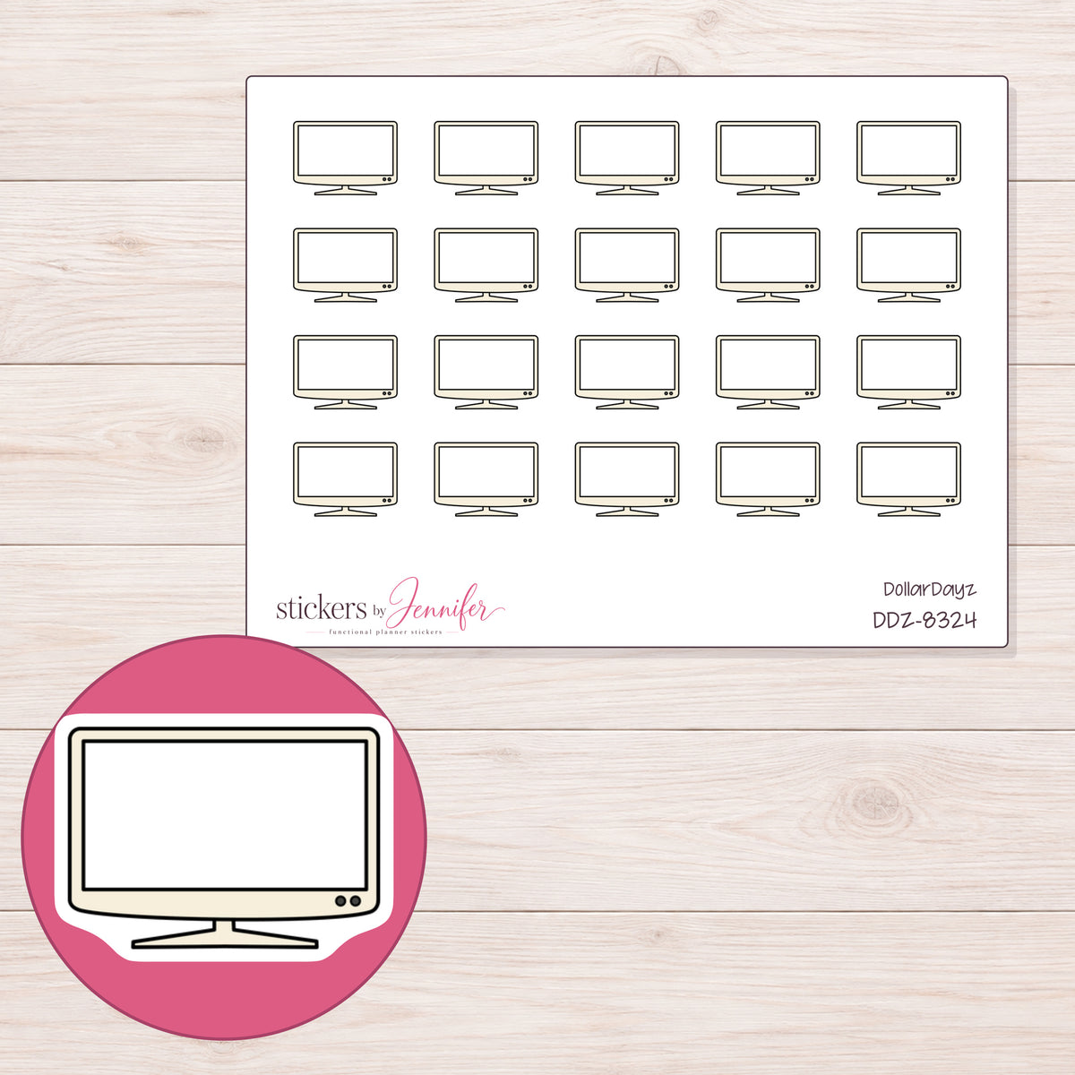 DDZ-8324 planner sticker sheet with enlarged sticker detail