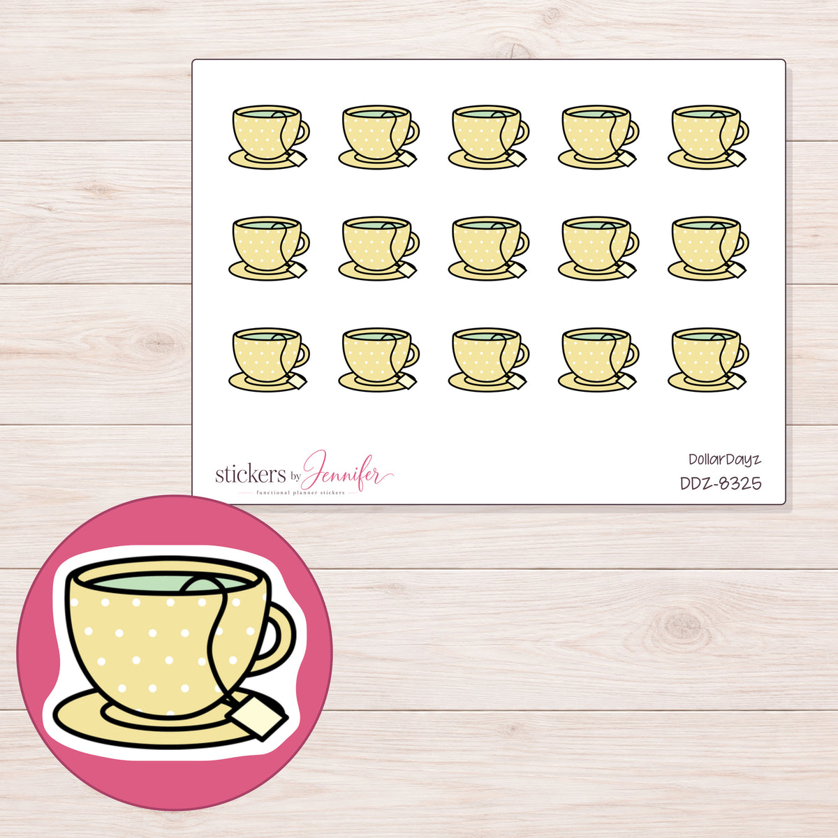 DDZ-8325 planner sticker sheet with enlarged sticker detail