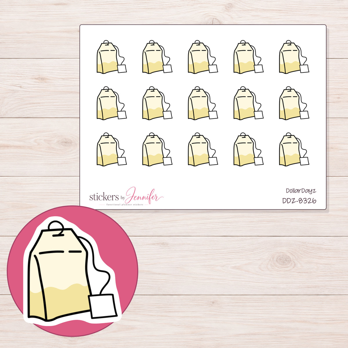 DDZ-8326 planner sticker sheet with enlarged sticker detail