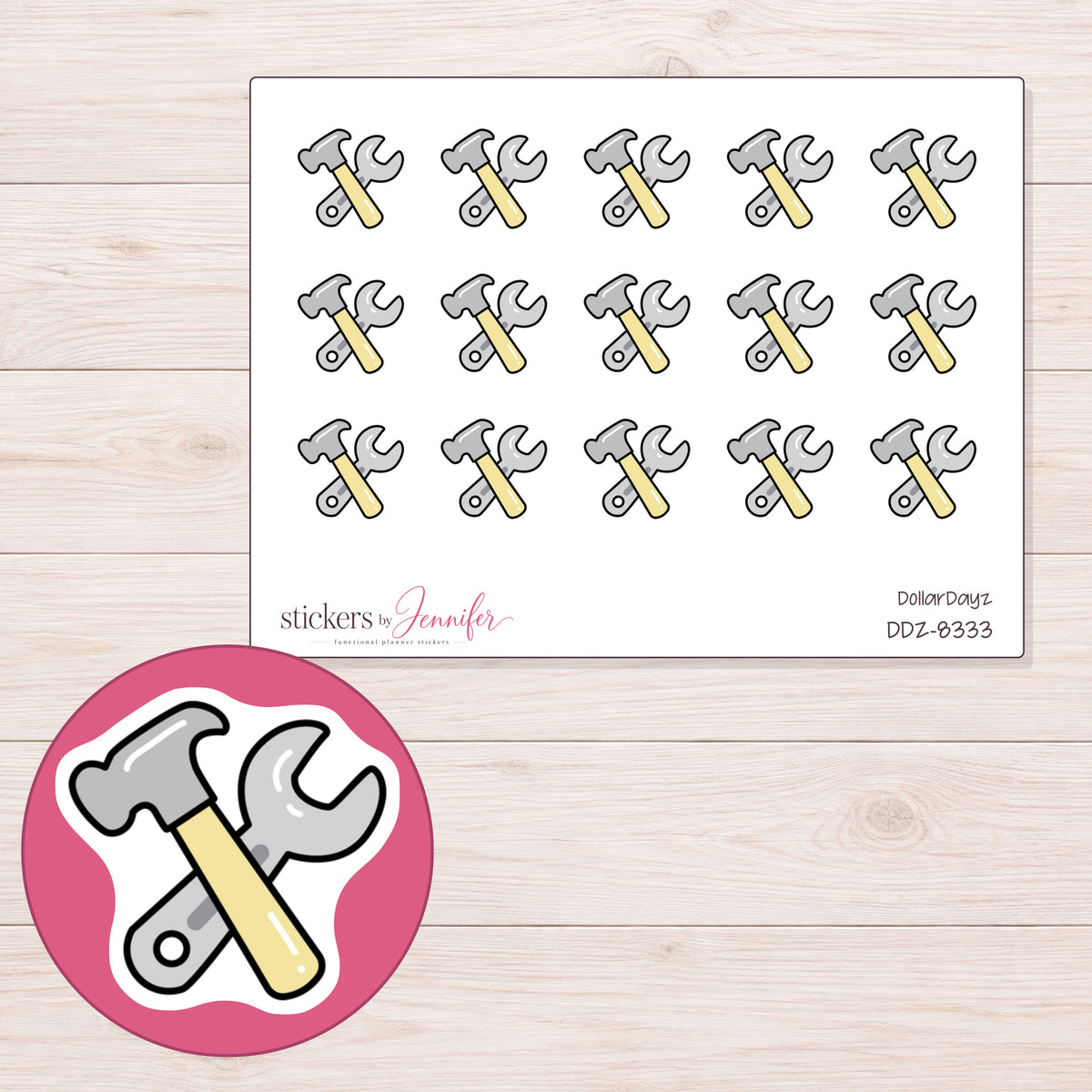 DDZ-8333 planner sticker sheet with enlarged sticker detail