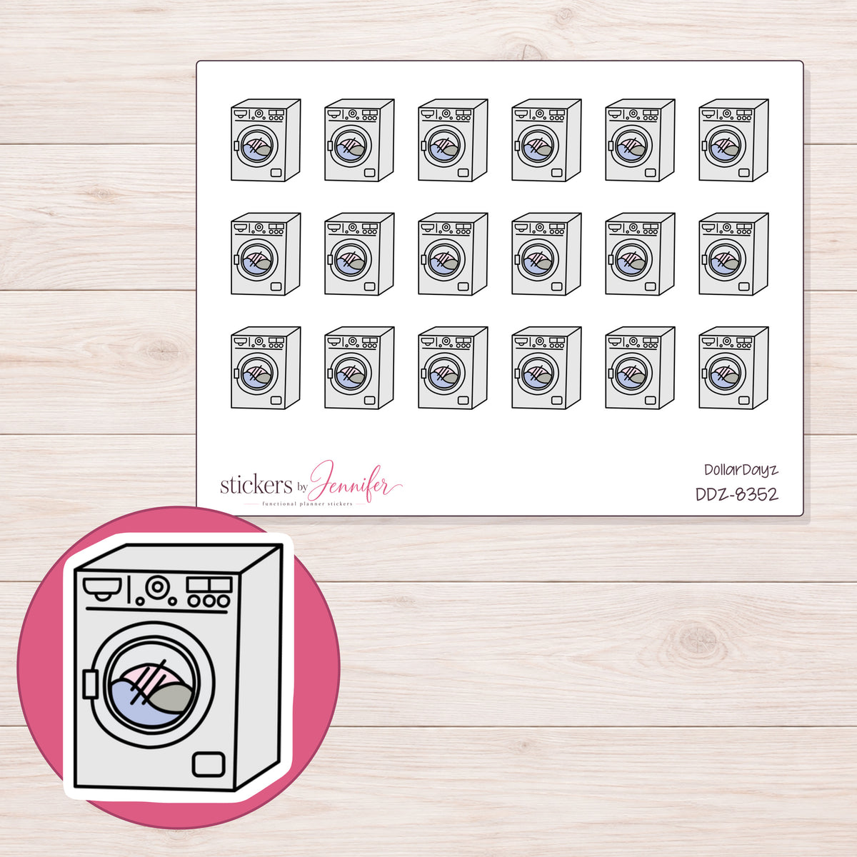 DDZ-8352 planner sticker sheet with enlarged sticker detail
