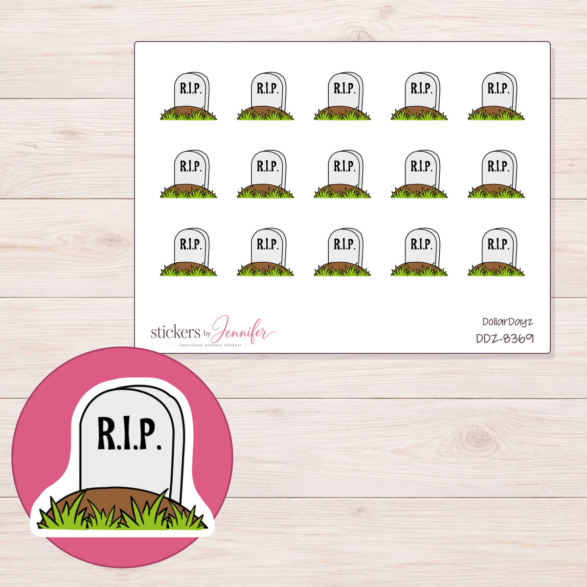 DDZ-8369 planner sticker sheet with enlarged sticker detail