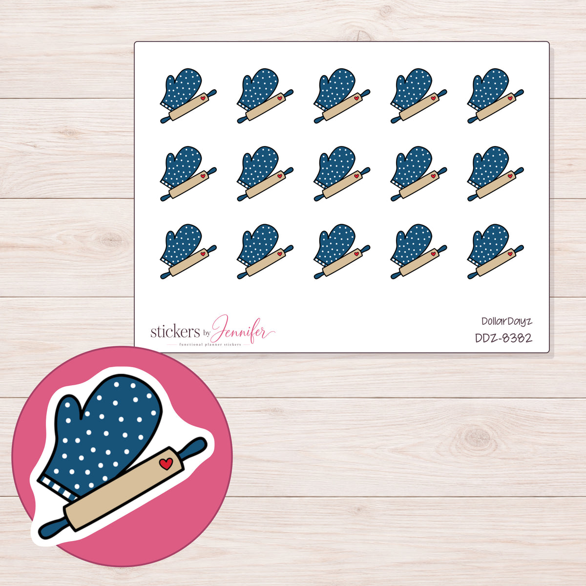DDZ-8382 planner sticker sheet with enlarged sticker detail