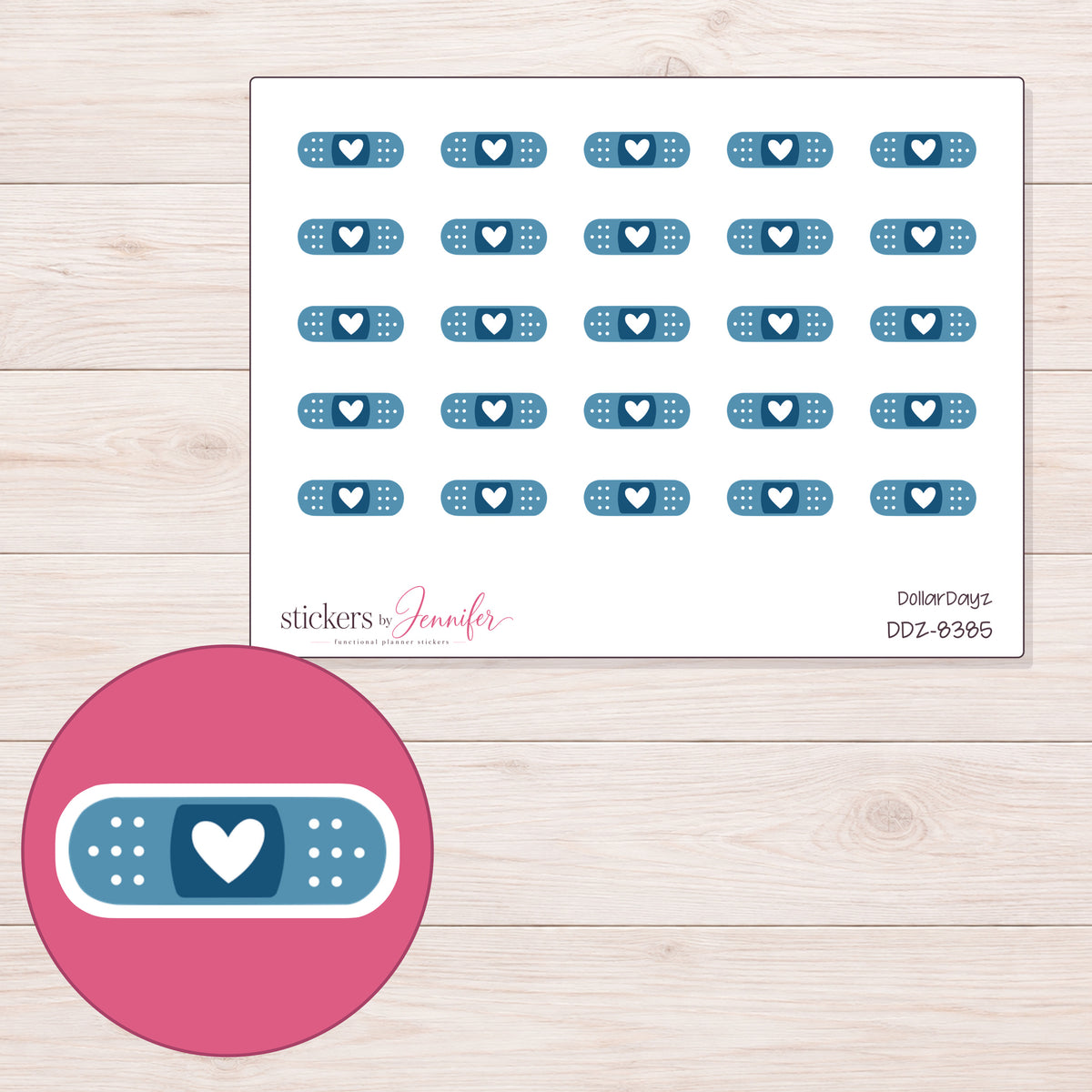 DDZ-8385 planner sticker sheet with enlarged sticker detail