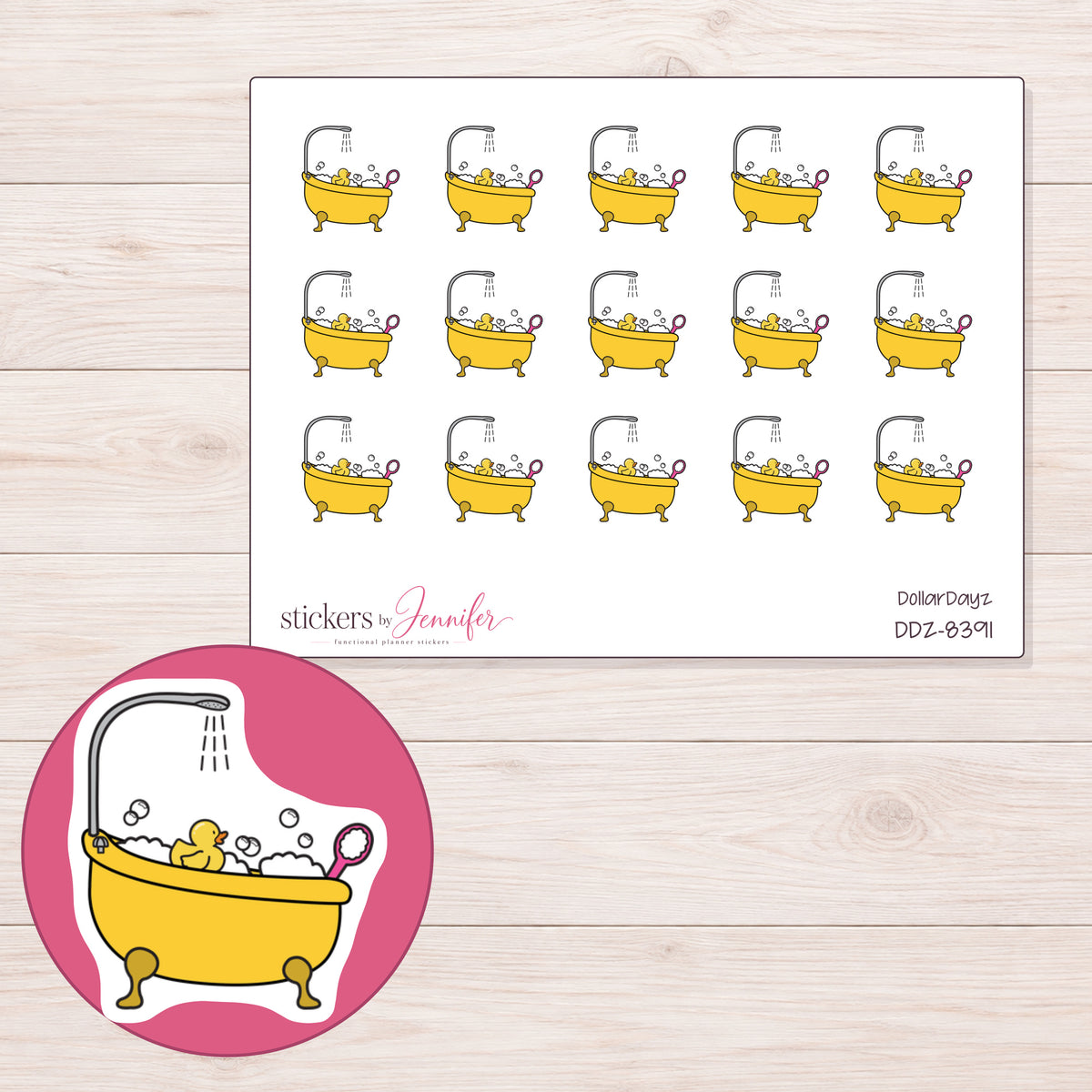 DDZ-8391 planner sticker sheet with enlarged sticker detail