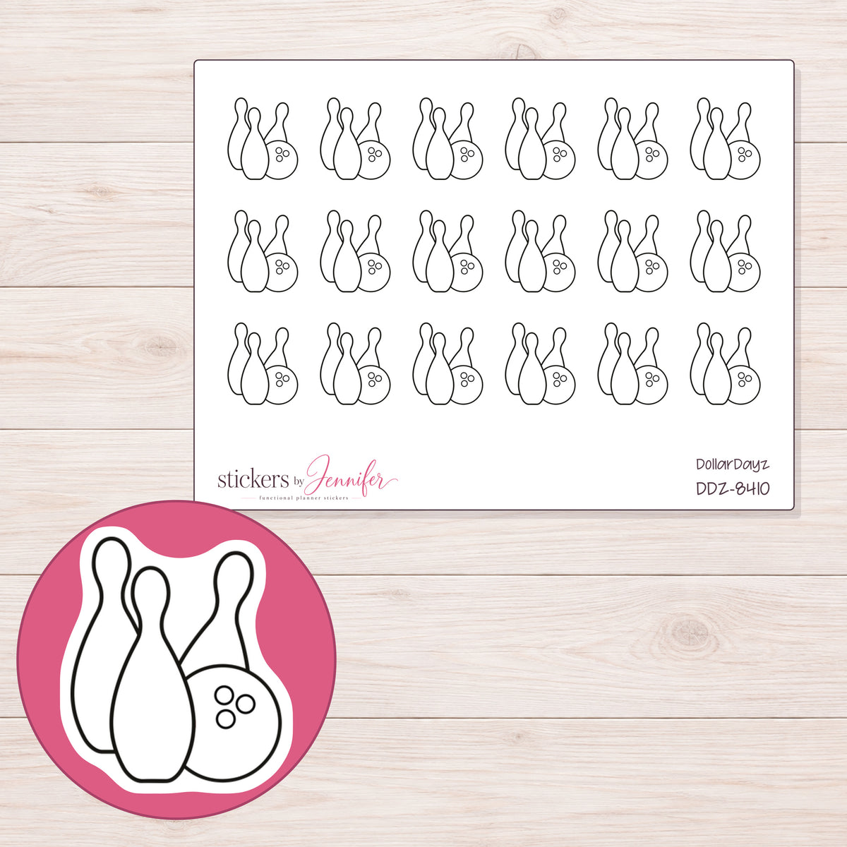 DDZ-8410 planner sticker sheet with enlarged sticker detail