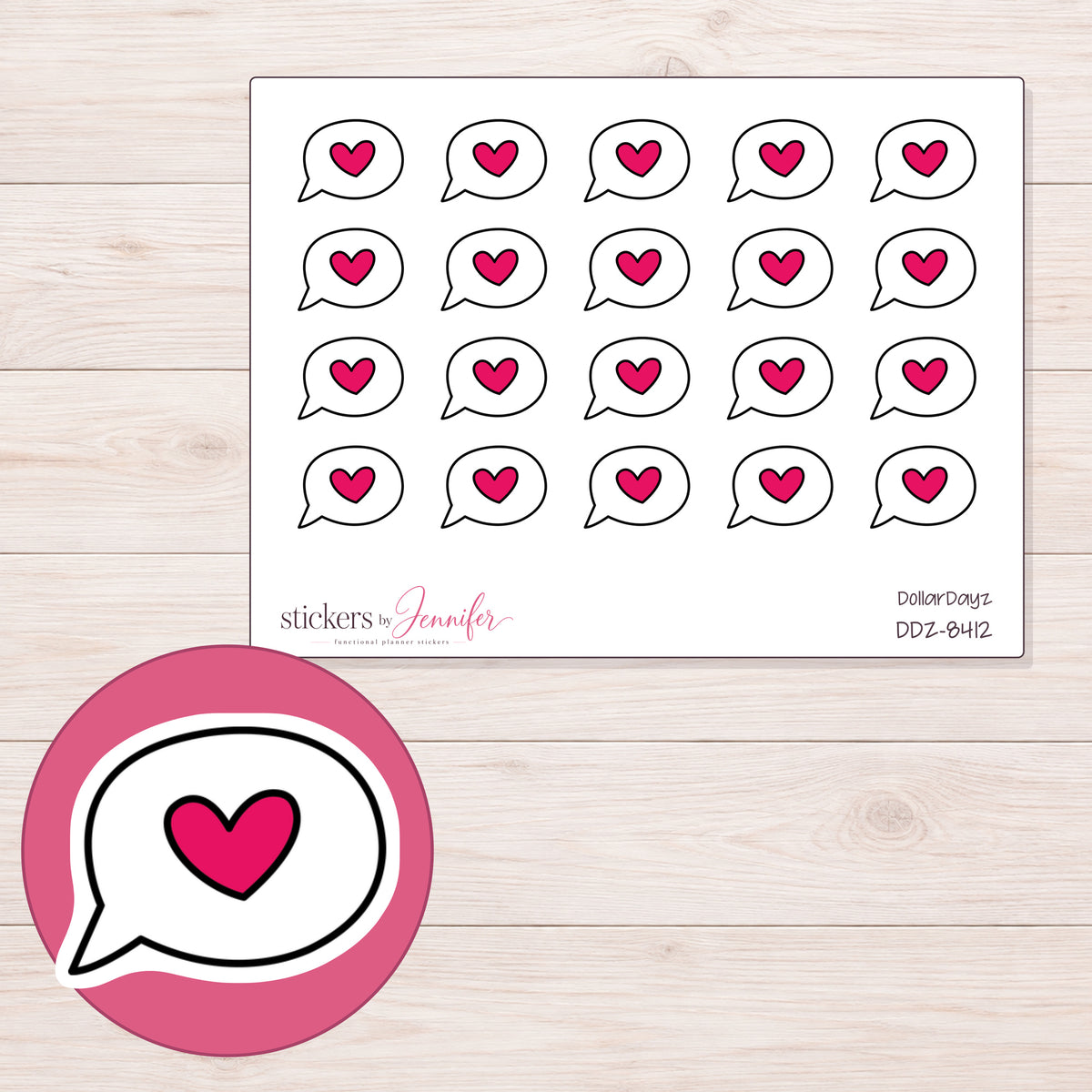 DDZ-8412 planner sticker sheet with enlarged sticker detail
