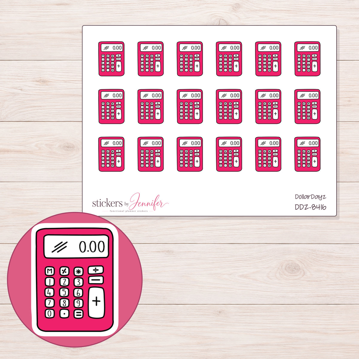 DDZ-8416 planner sticker sheet with enlarged sticker detail