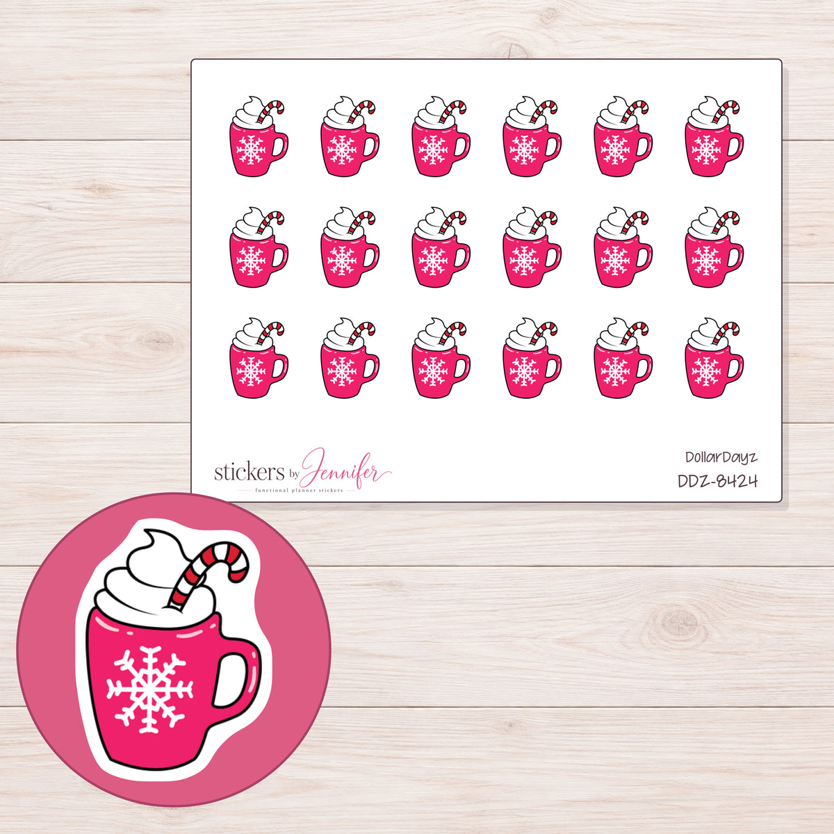DDZ-8424 planner sticker sheet with enlarged sticker detail
