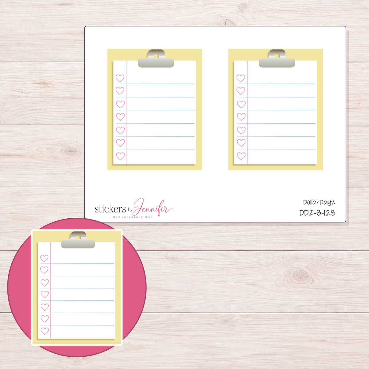 DDZ-8428 planner sticker sheet with enlarged sticker detail
