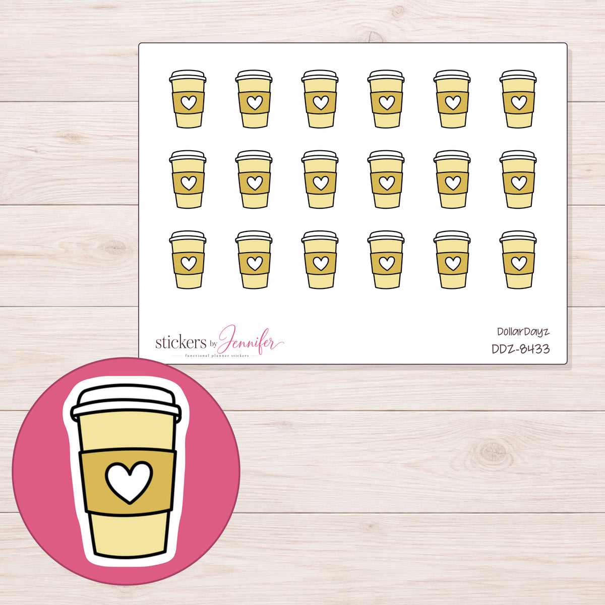 DDZ-8433 planner sticker sheet with enlarged sticker detail