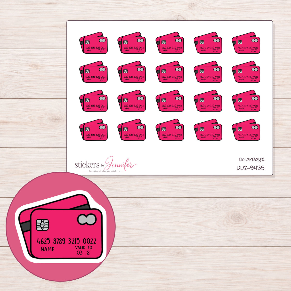 DDZ-8435 planner sticker sheet with enlarged sticker detail
