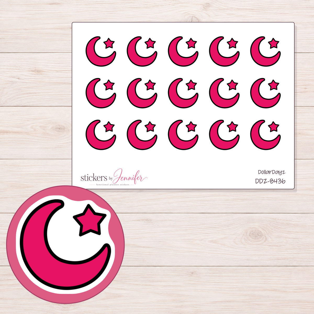 DDZ-8436 planner sticker sheet with enlarged sticker detail
