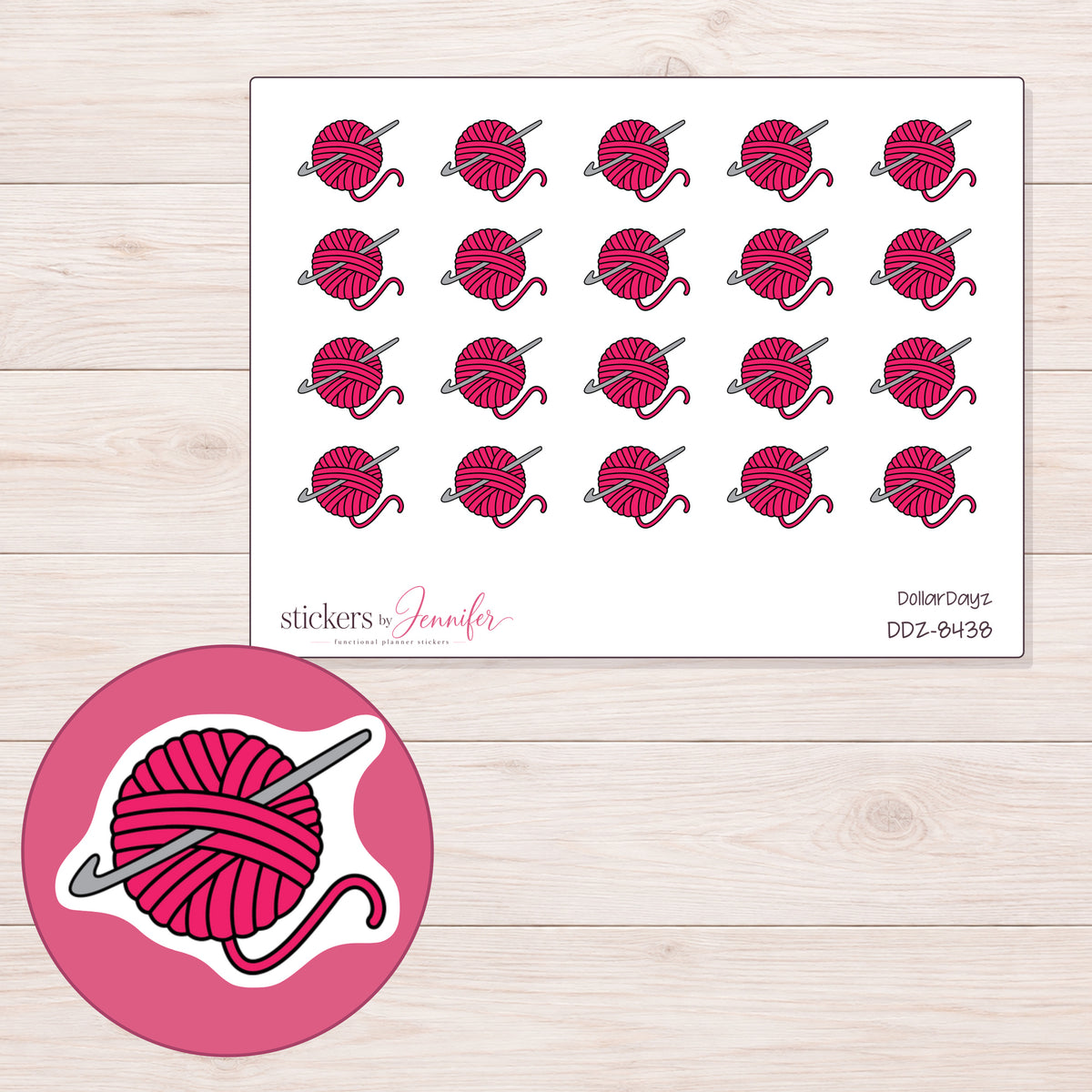 DDZ-8438 planner sticker sheet with enlarged sticker detail