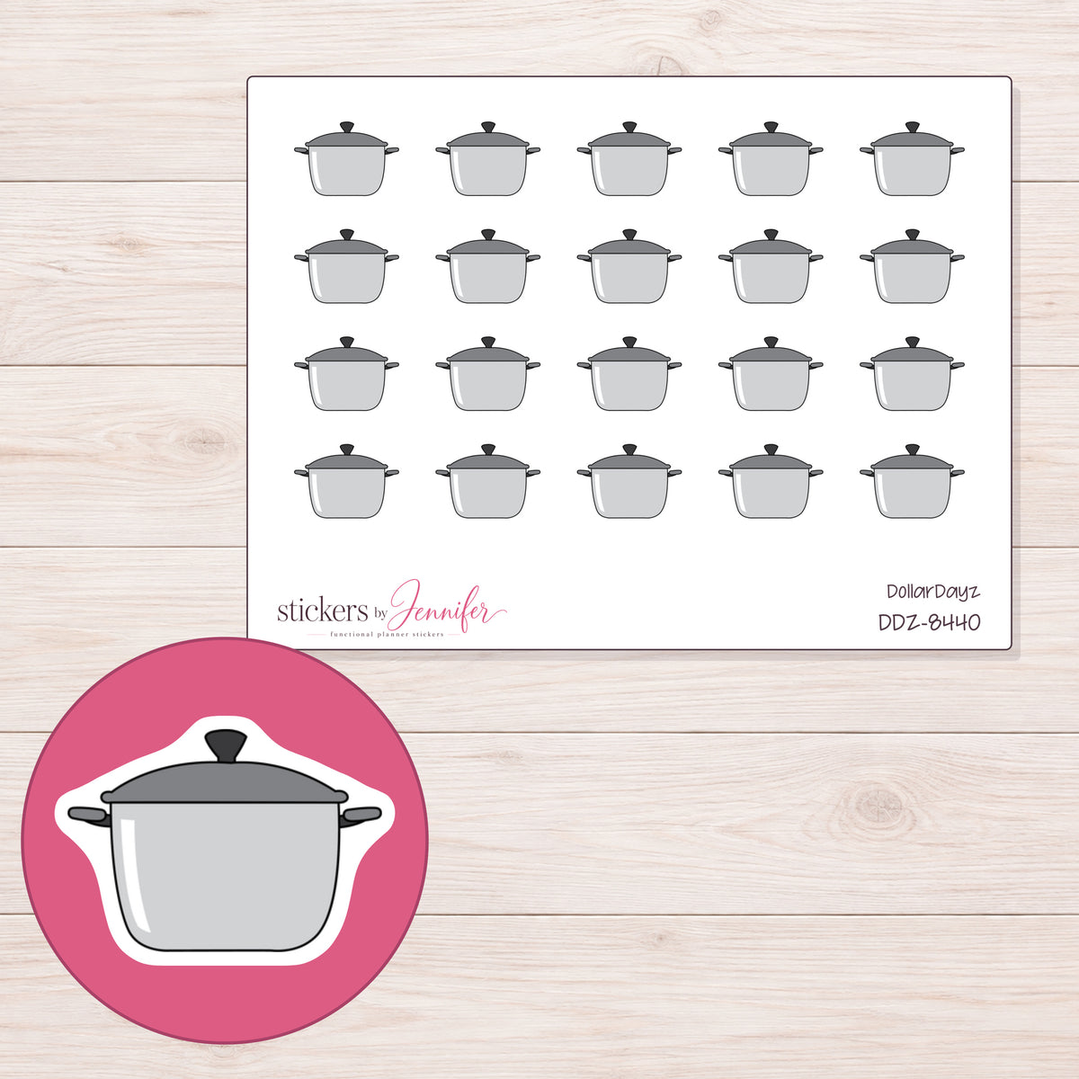 DDZ-8440 planner sticker sheet with enlarged sticker detail