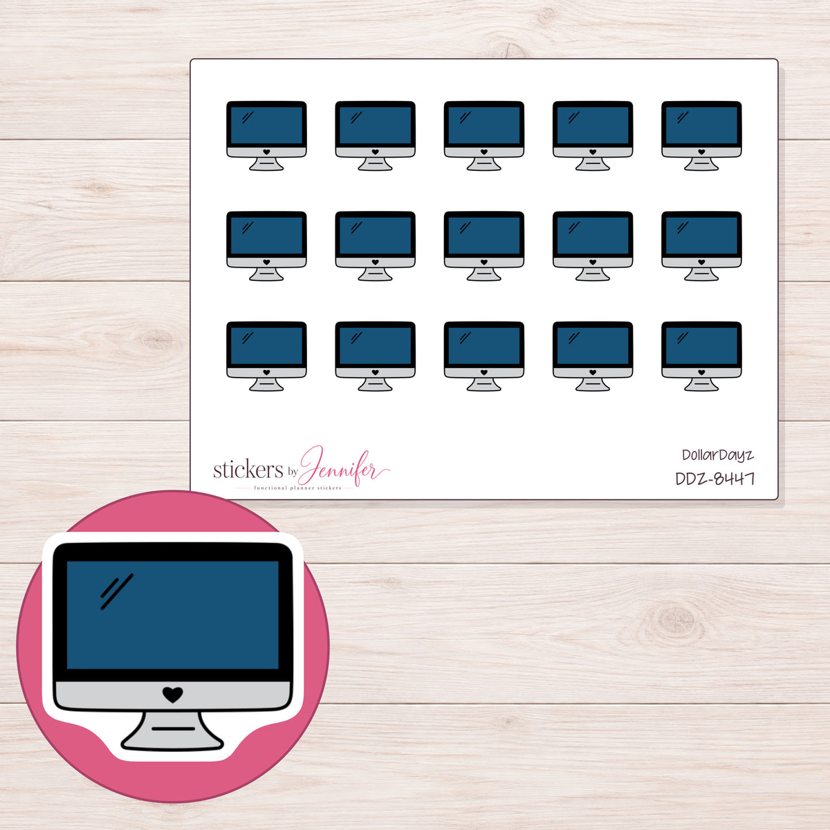 DDZ-8447 planner sticker sheet with enlarged sticker detail