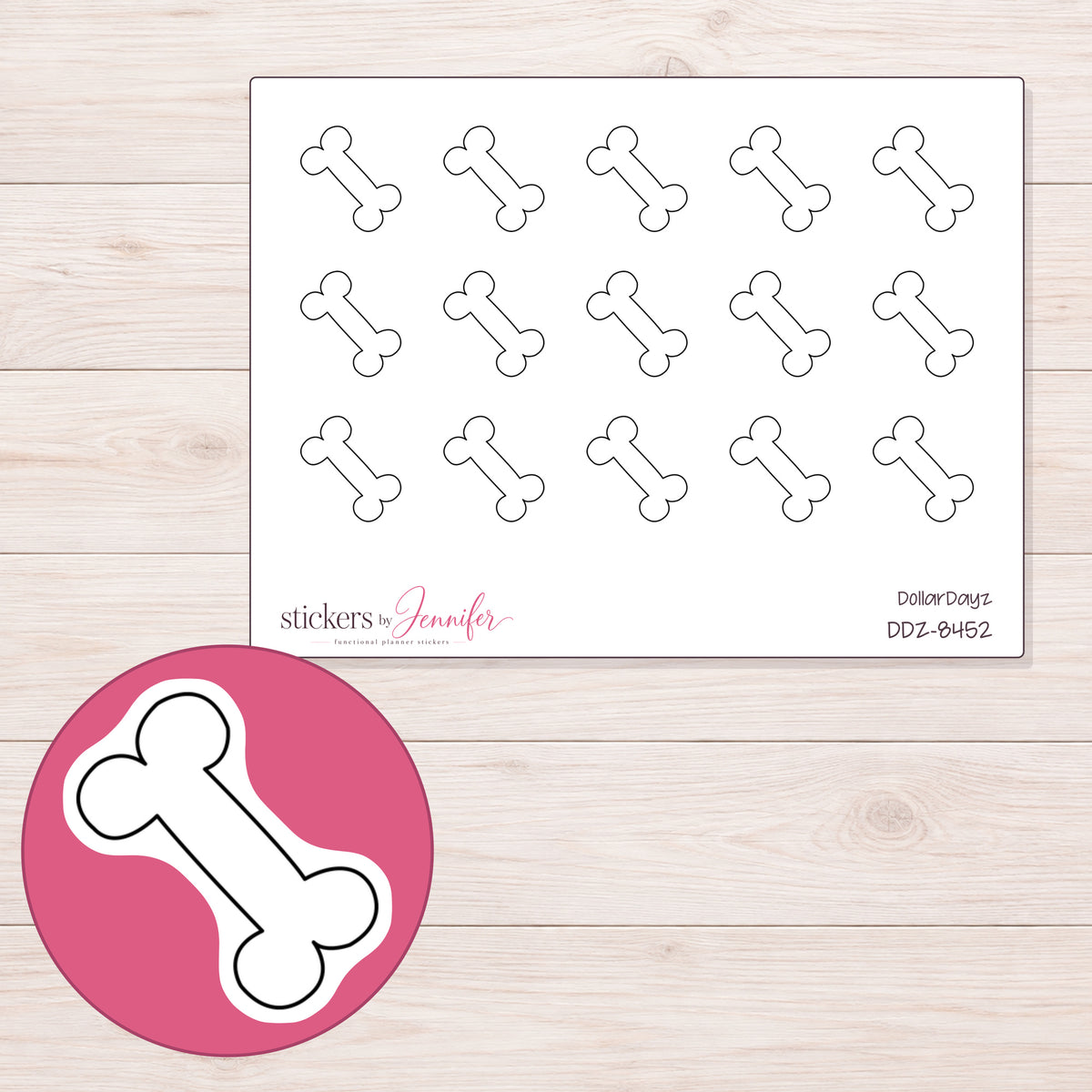 DDZ-8452 planner sticker sheet with enlarged sticker detail