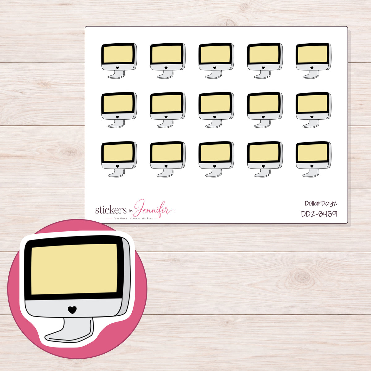 DDZ-8459 planner sticker sheet with enlarged sticker detail