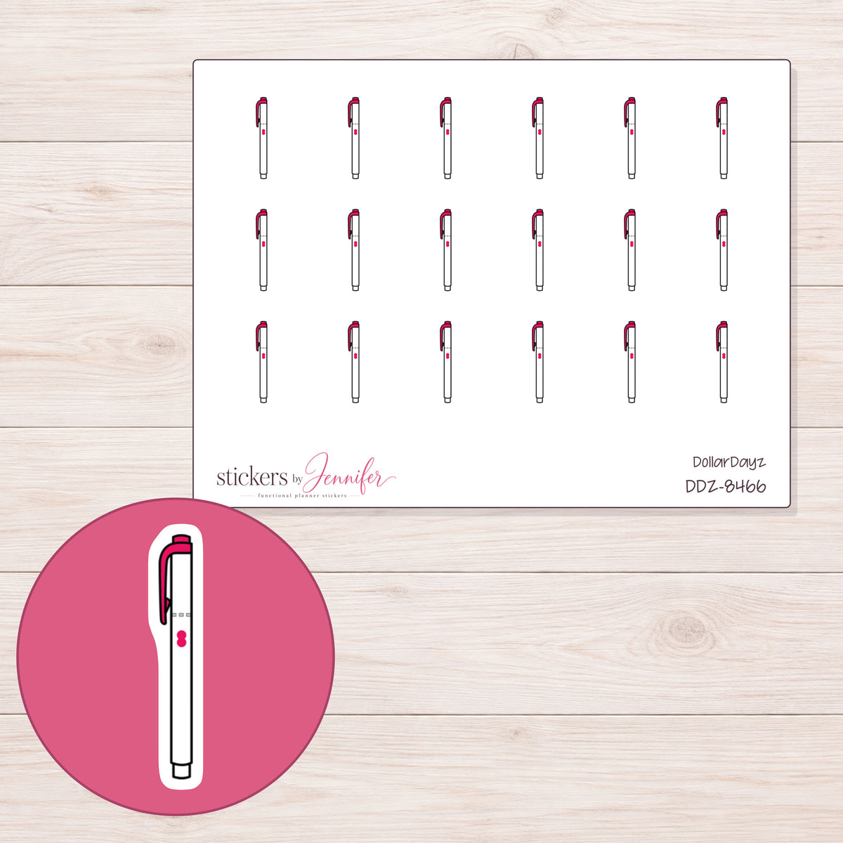 DDZ-8466 planner sticker sheet with enlarged sticker detail
