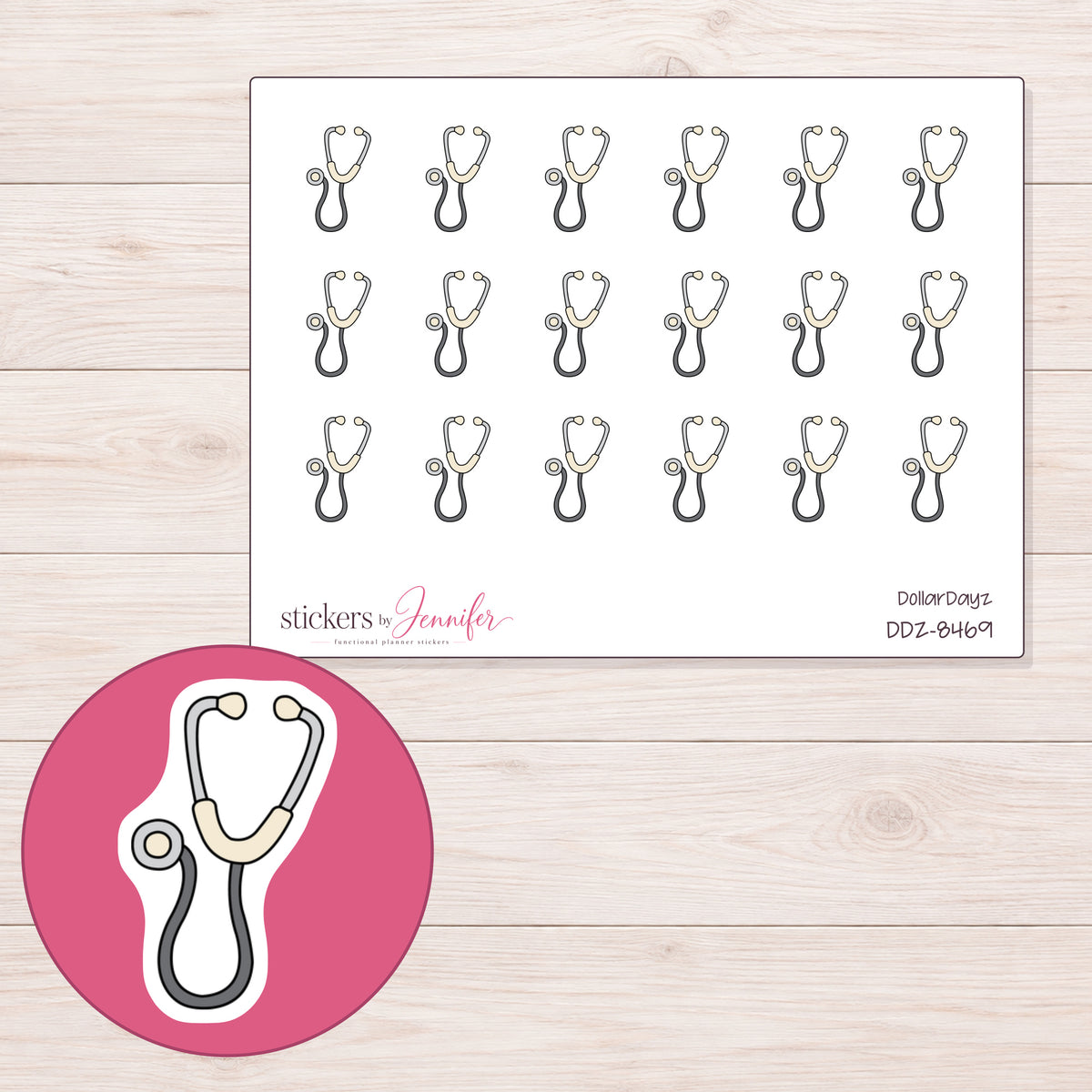 DDZ-8469 planner sticker sheet with enlarged sticker detail