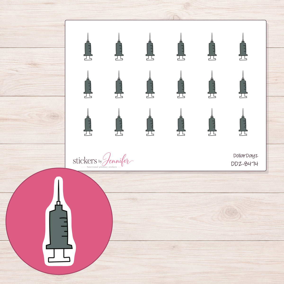 DDZ-8474 planner sticker sheet with enlarged sticker detail