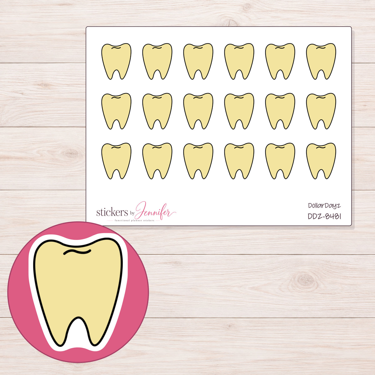 DDZ-8481 planner sticker sheet with enlarged sticker detail